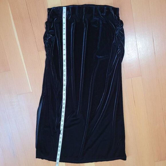 Old Navy large black velvet‎ maxi skirt ruched sides split hem goth romantic - Picture 6 of 11